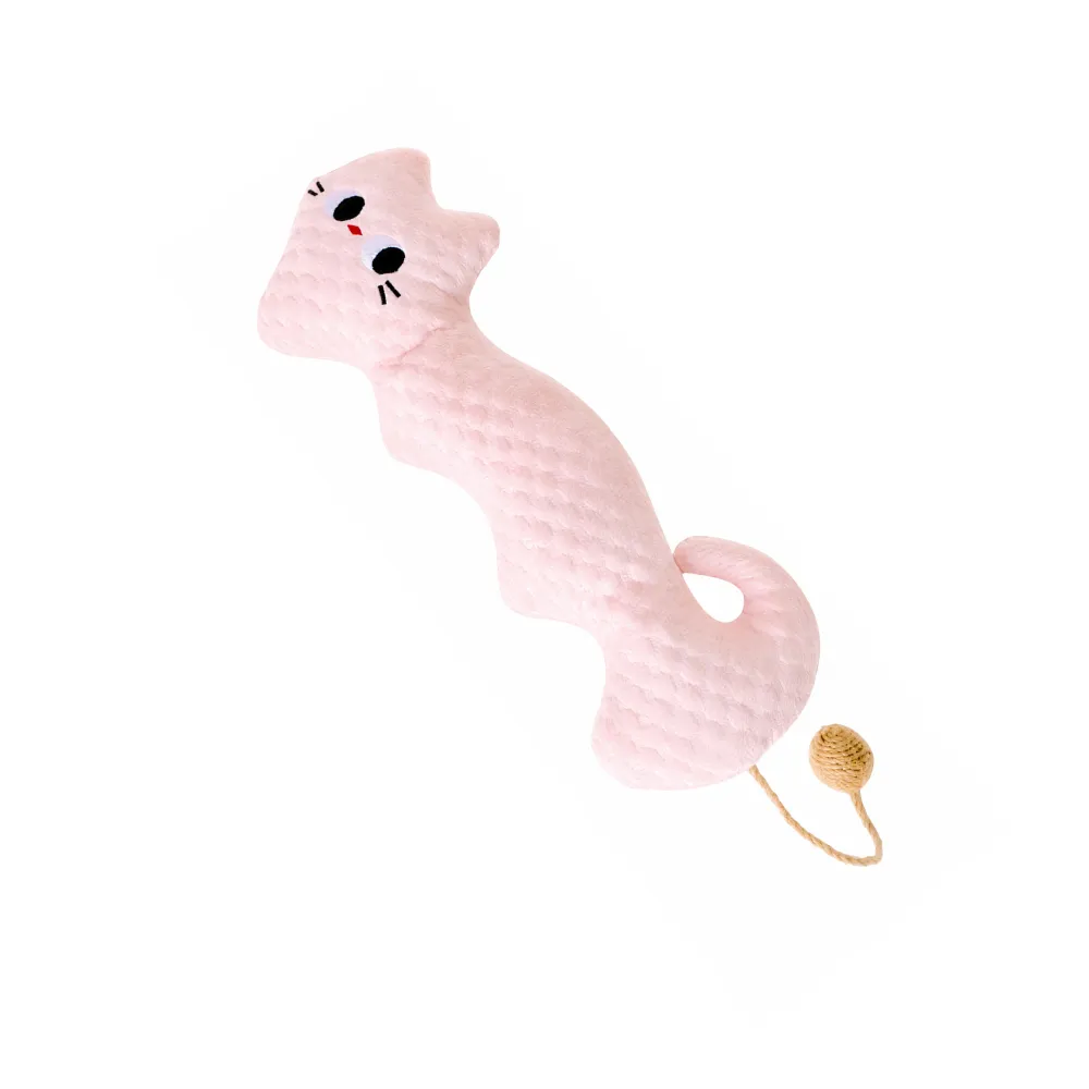 Pink Summer Cooling Cat Neck Pillow Toy Pink cat neck pillow toy with jute rope sound ball for summer cooling rest and play