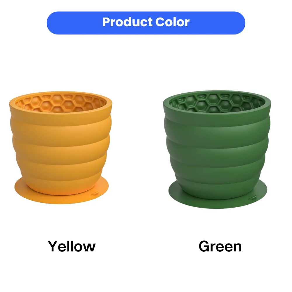 Yellow and green dog slow feeder cup color options with honeycomb texture and suction base