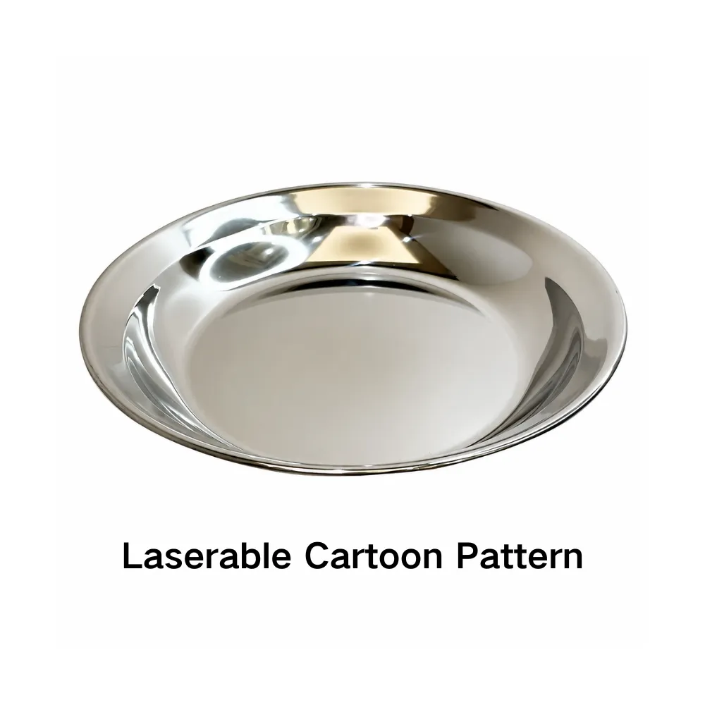 Stainless steel cat bowl with laserable cartoon pattern option on white background