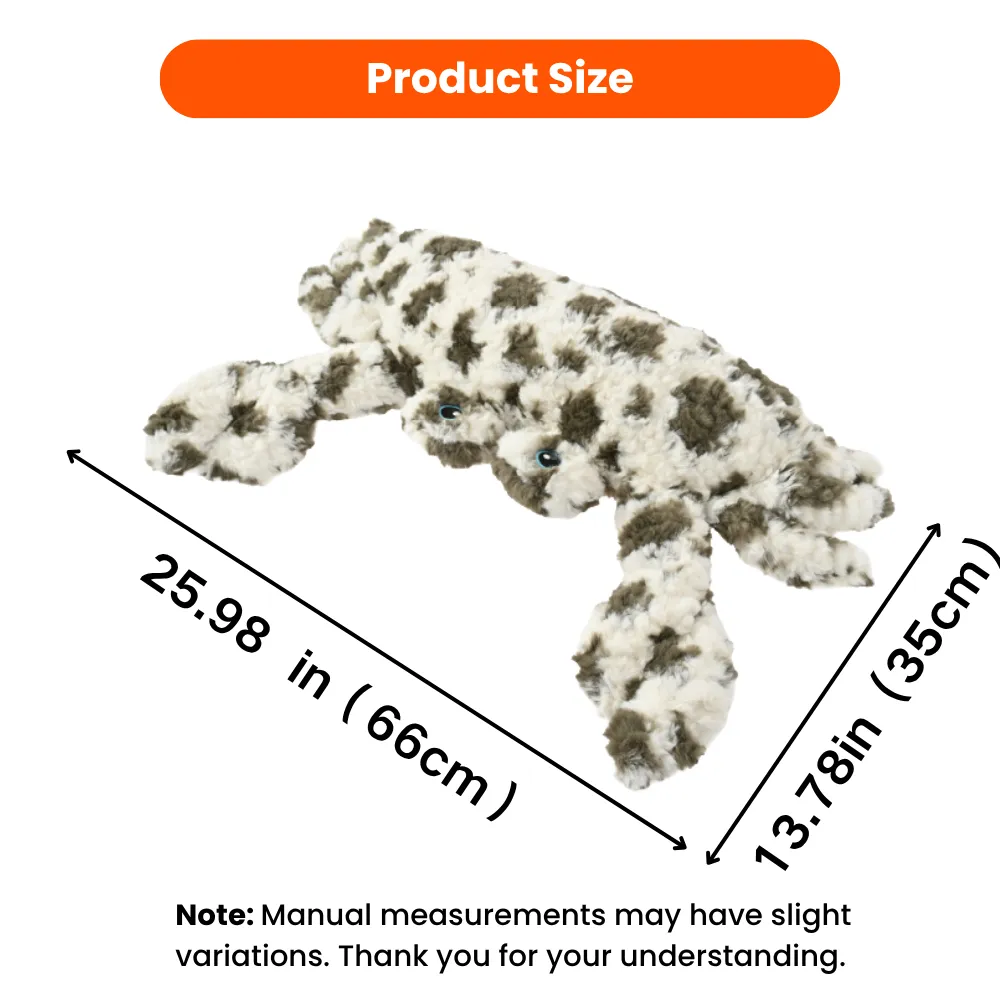 Ocean series plush crab dog toy size chart showing 25.98 in length and 13.78 in width
