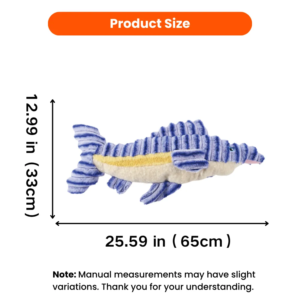 Blue swordfish plush dog toy size 25.59 in 65 cm long and 12.99 in 33 cm high