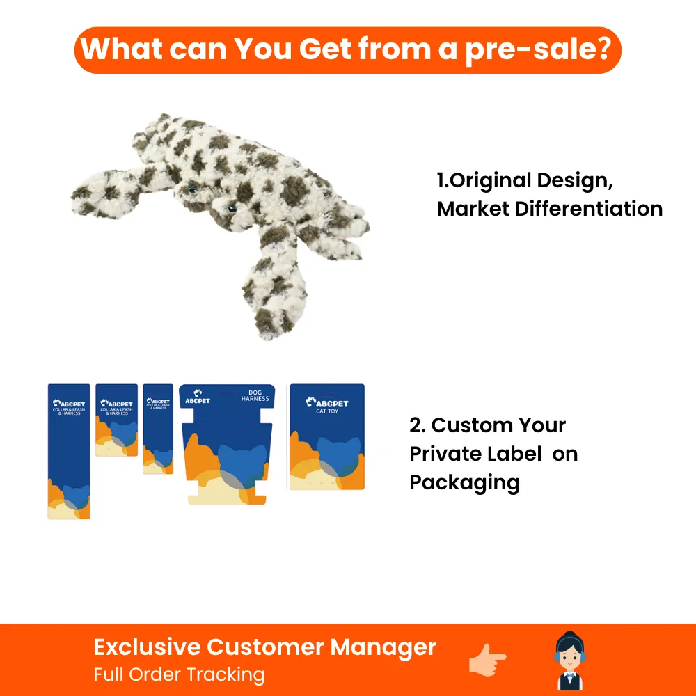 Pre-sale support for original design plush dog toys with private label packaging and order tracking service