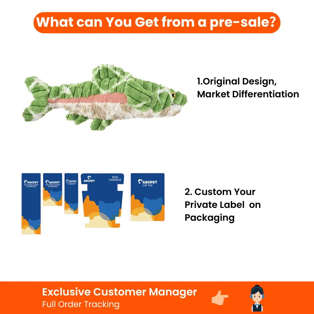 Salmon plush dog toy presale benefits with original design and custom private label packaging options