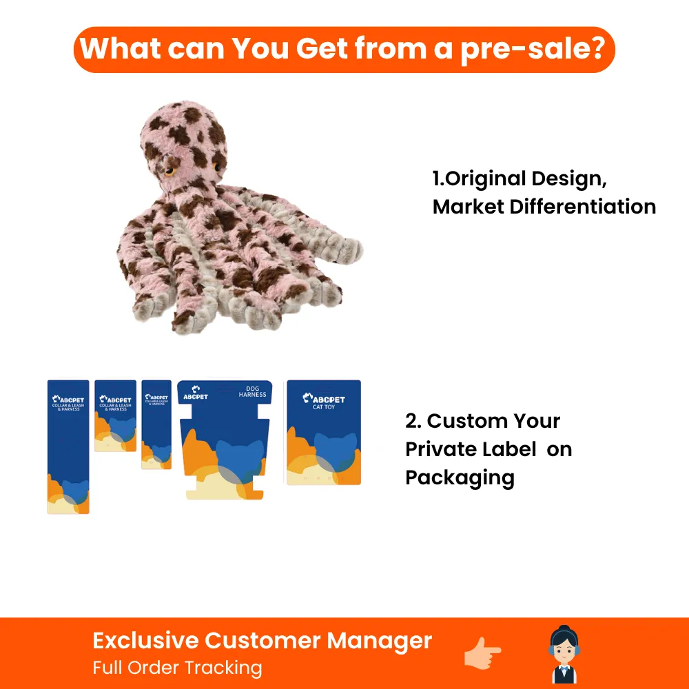 Octopus plush dog toy with original design and private label packaging options