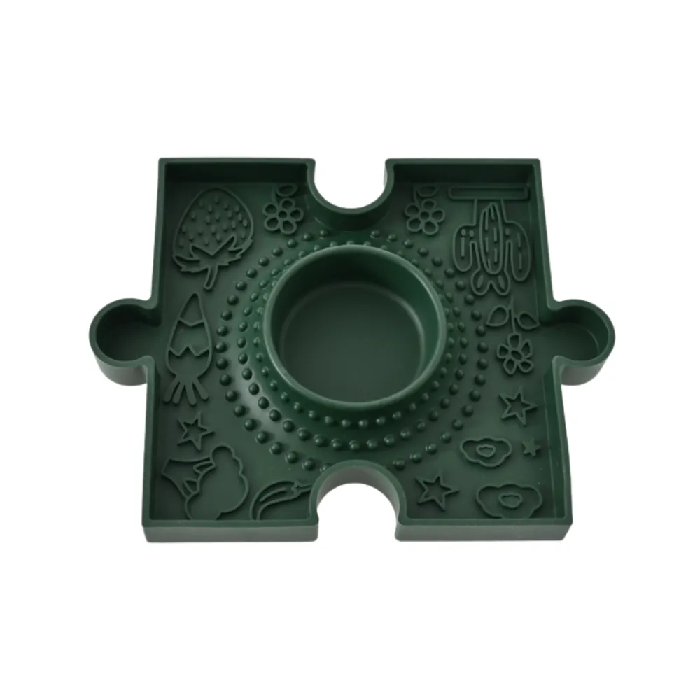 Green Puzzle Dog Slow Feeder Enrichment Bowl Green puzzle dog slow feeder enrichment bowl with raised texture and center feeding area