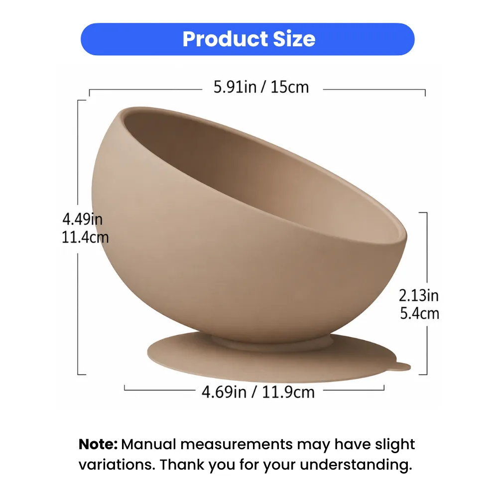 Silicone slow feeder dog bowl size chart with inch and centimeter measurements