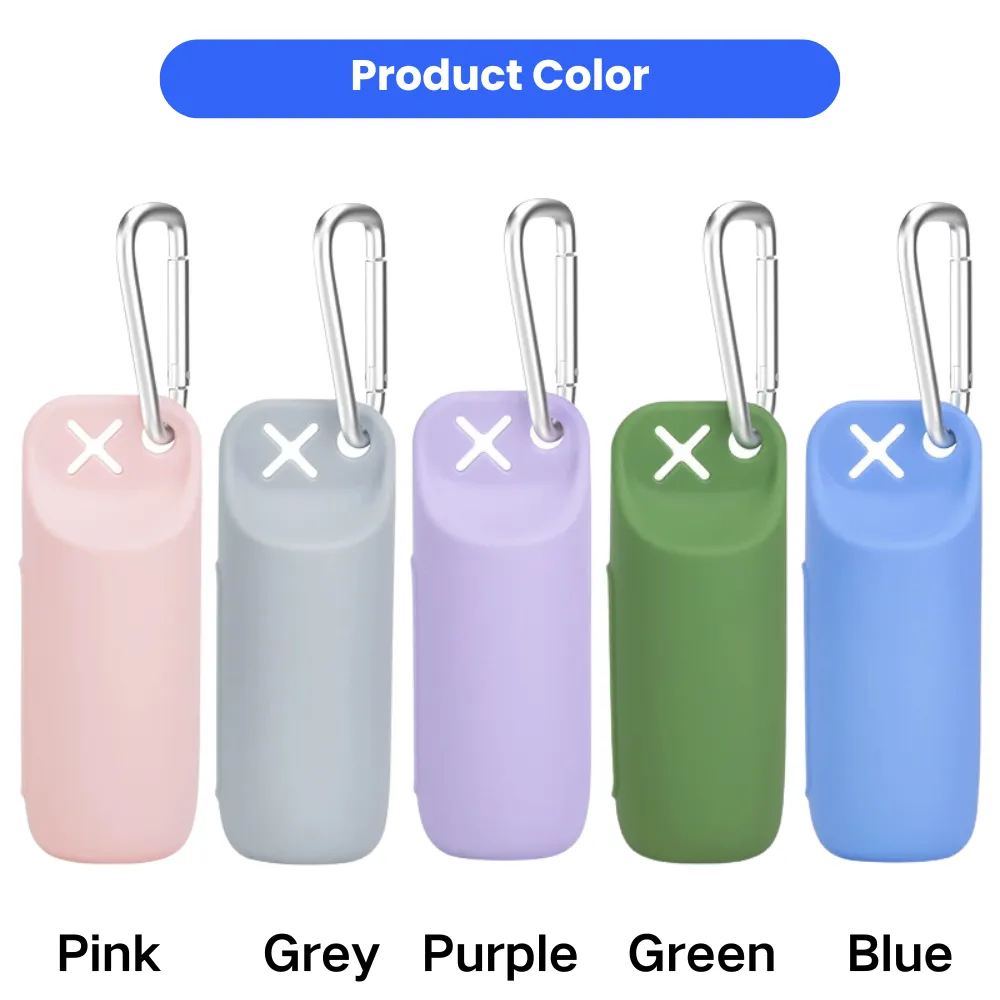 Silicone poop bag holder color options for dogs including pink grey purple green and blue