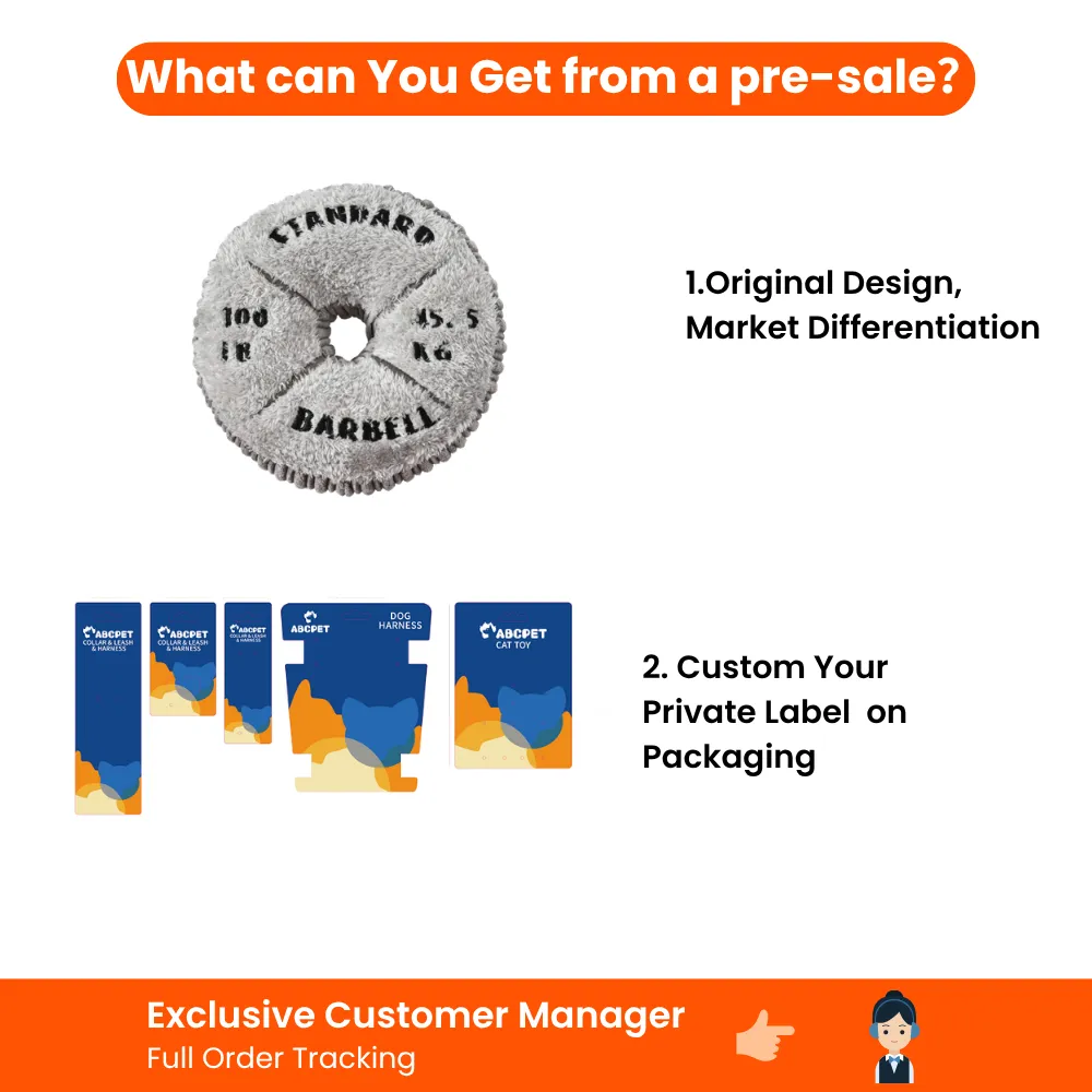 Custom weight plate dog plush toy with private label packaging for pet brands