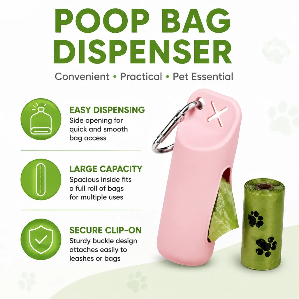 Silicone dog poop bag dispenser with easy dispensing large capacity and secure clip
