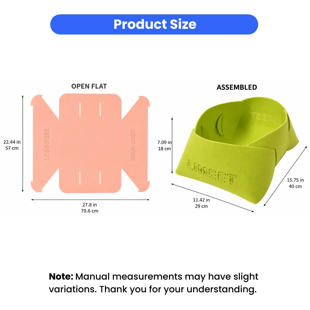 4 season felt cat bed dimensions showing flat and assembled sizes for cats