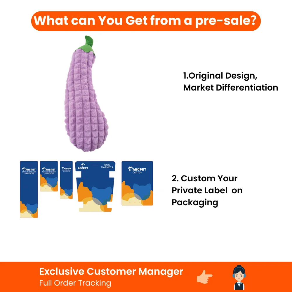 Wholesale giant eggplant plush dog toy with custom packaging options