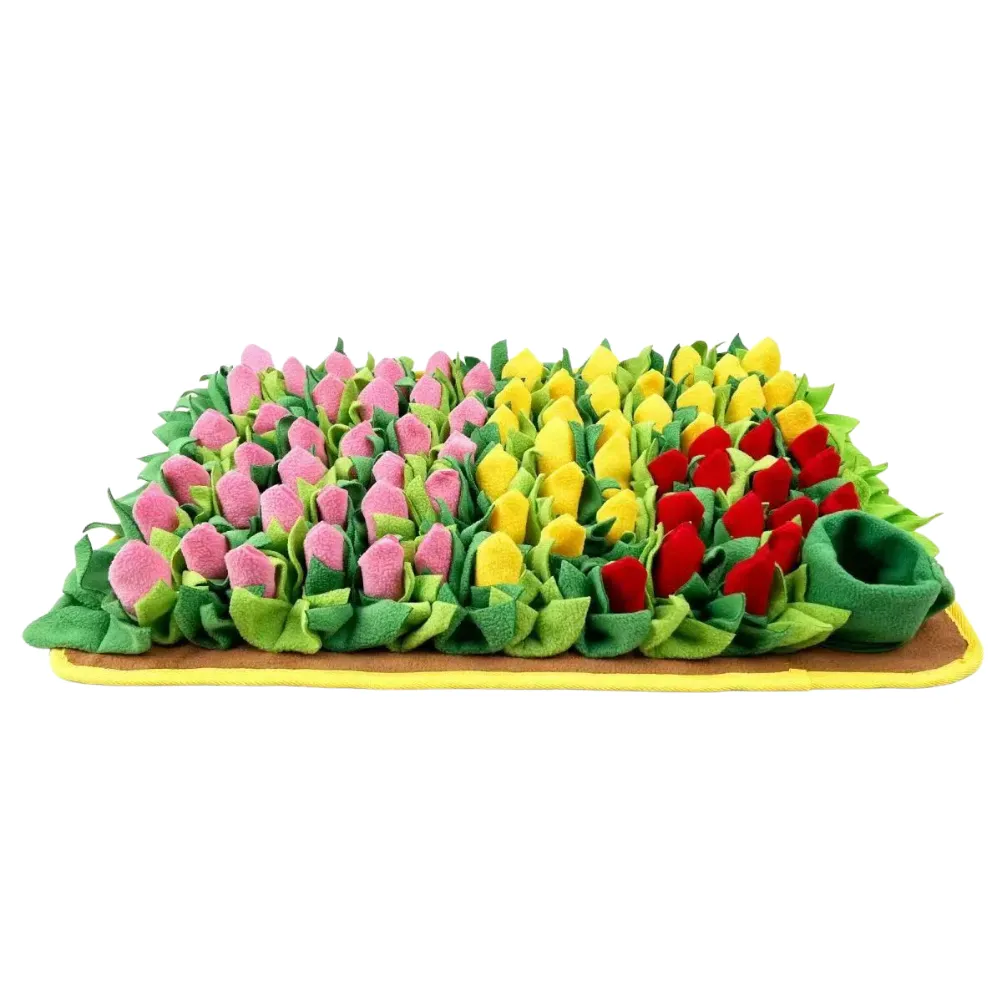 Large Dog Snuffle Mat for Enrichment Large dog snuffle mat with green fleece strips for interactive feeding and nose work games