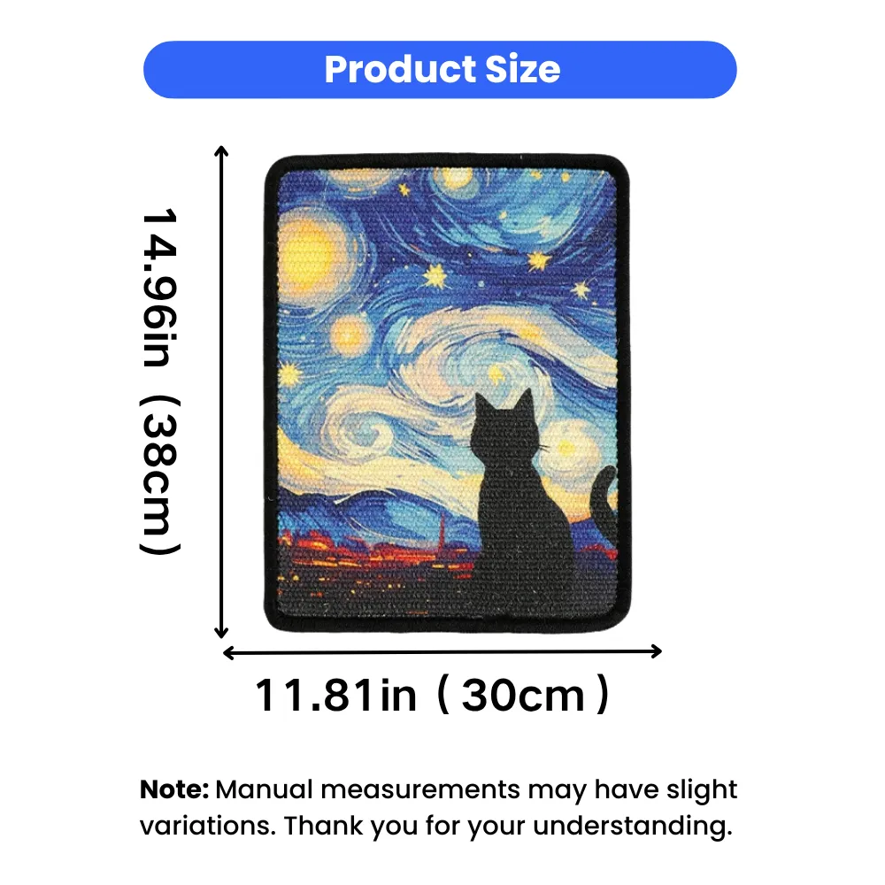 Blue oil painting sisal cat scratch pad measuring 14.96 by 11.81 inches