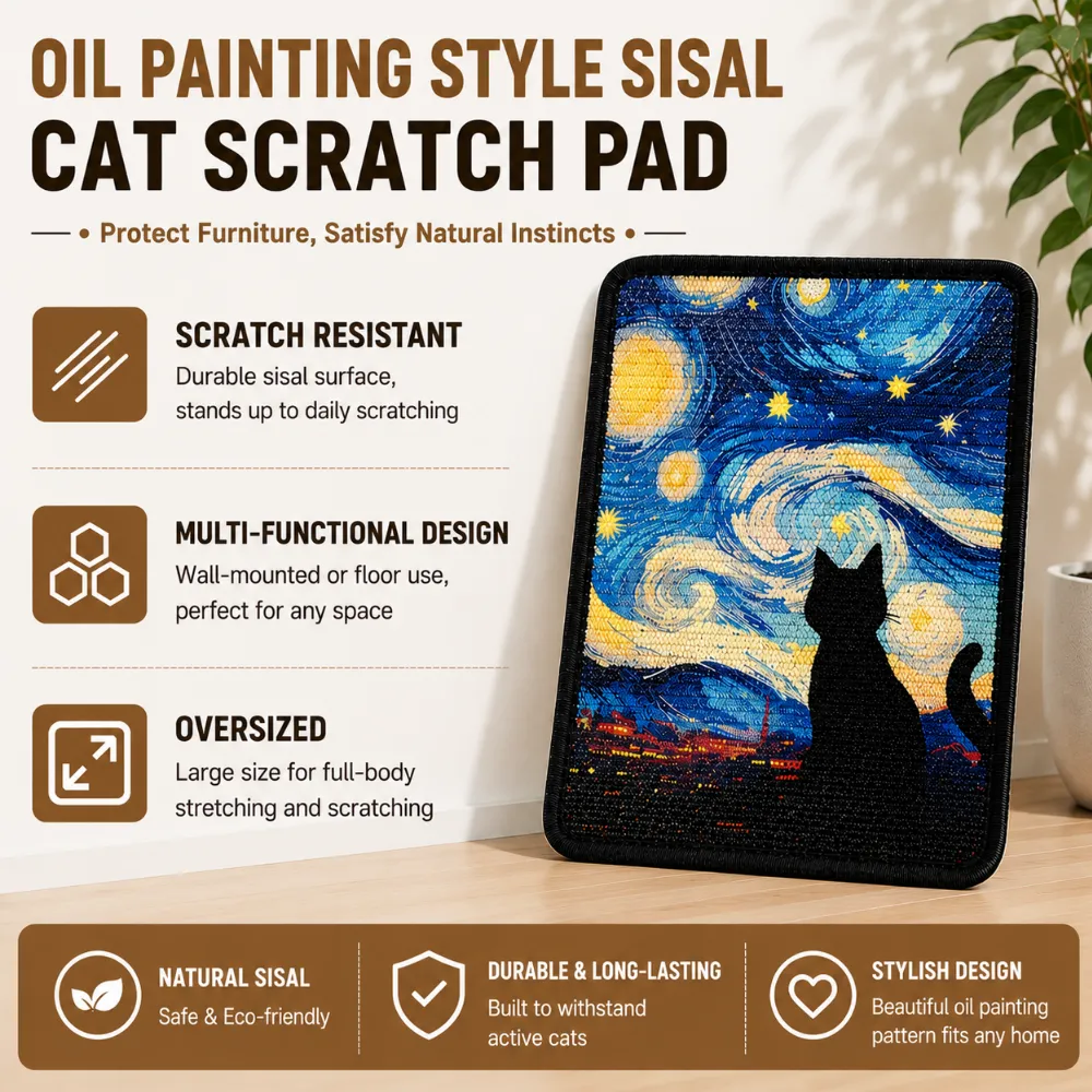 Oil painting style sisal cat scratch pad with scratch-resistant surface and multifunctional design