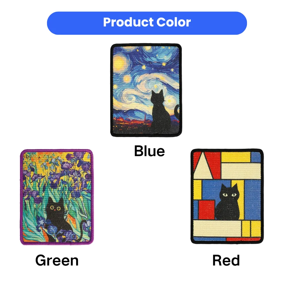 Blue green and red artistic sisal cat scratch pad color options
