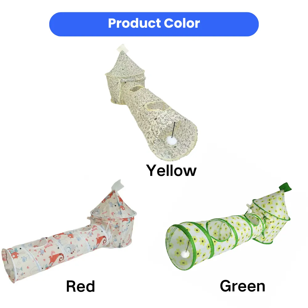 Foldable cat bed tunnel color options including red green and yellow