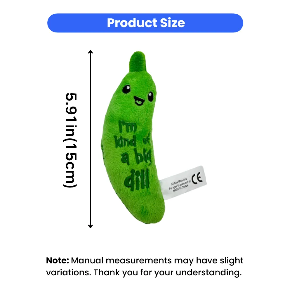 Dill pickle cat toy measuring 5.9 inches with plush fabric and catnip filling