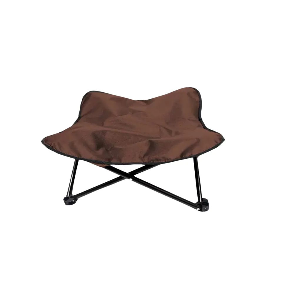 Brown foldable elevated dog bed with waterproof fabric and metal support frame