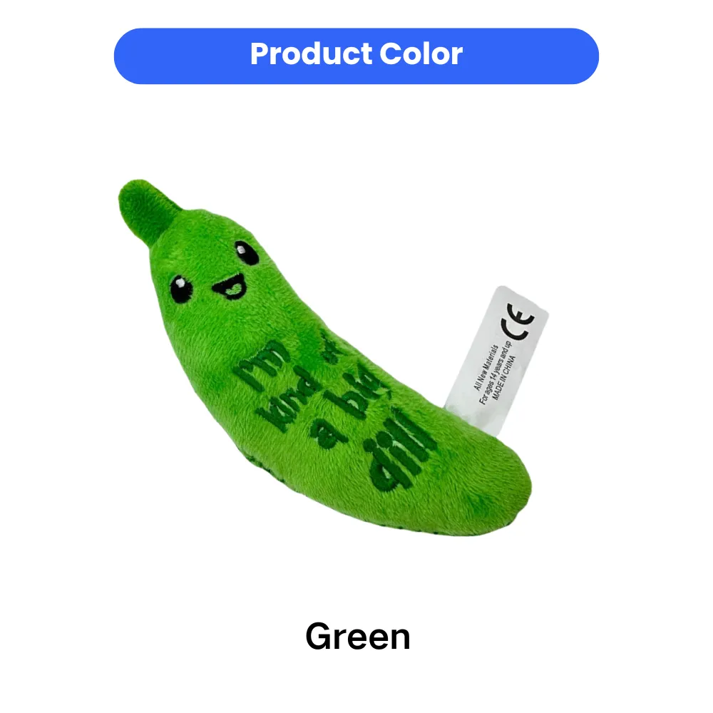Green dill pickle cat toy color option in plush material