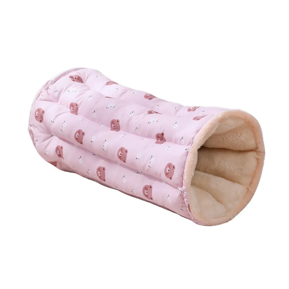 Pink Warm Cat Tunnel Bed with Plush Interior Pink warm cat tunnel bed with soft plush inner lining and comfortable hideaway design