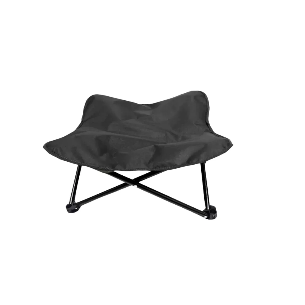 Black foldable elevated dog bed with sturdy metal frame on white background